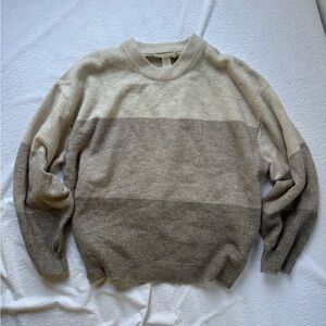 Cream and Brown striped crew neck Sweater